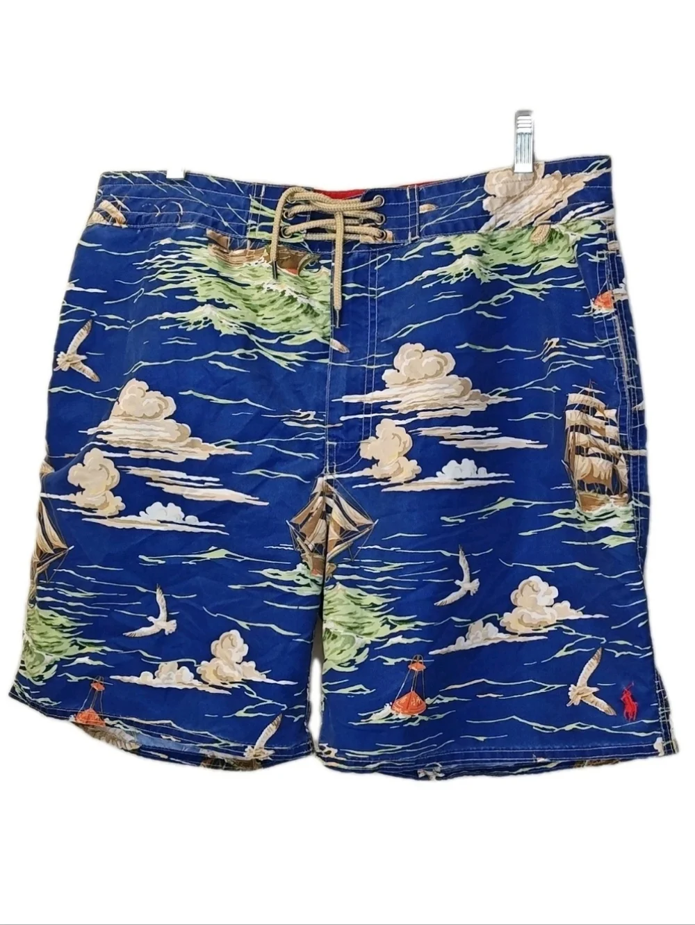 Polo Ralph Lauren Swimwear Resort Boardshorts Men 36/7 Blue Nautical Ships Birds